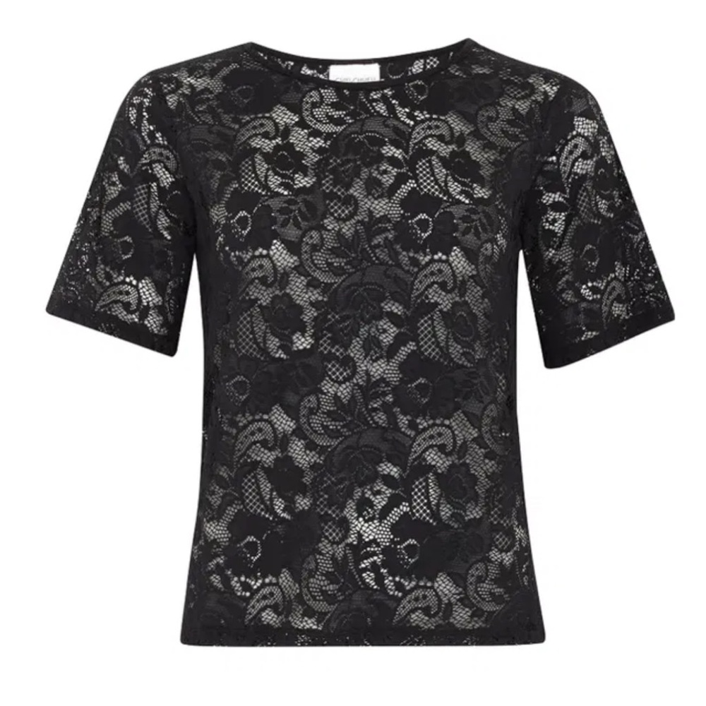 EUC SUKISHUFU  Linda Love Lace Black Short Sleeve Top